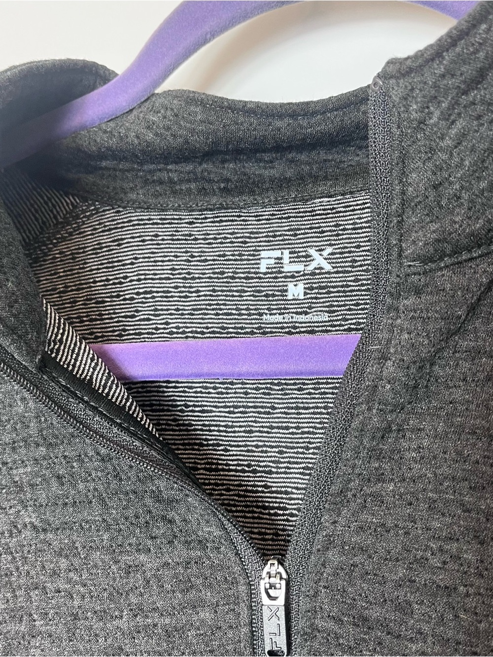 FLX Premium Textured Knit
Quarter-Zip Medium Charcoal Gray Sweater‎ Full Zip NWT - Picture 3 of 7